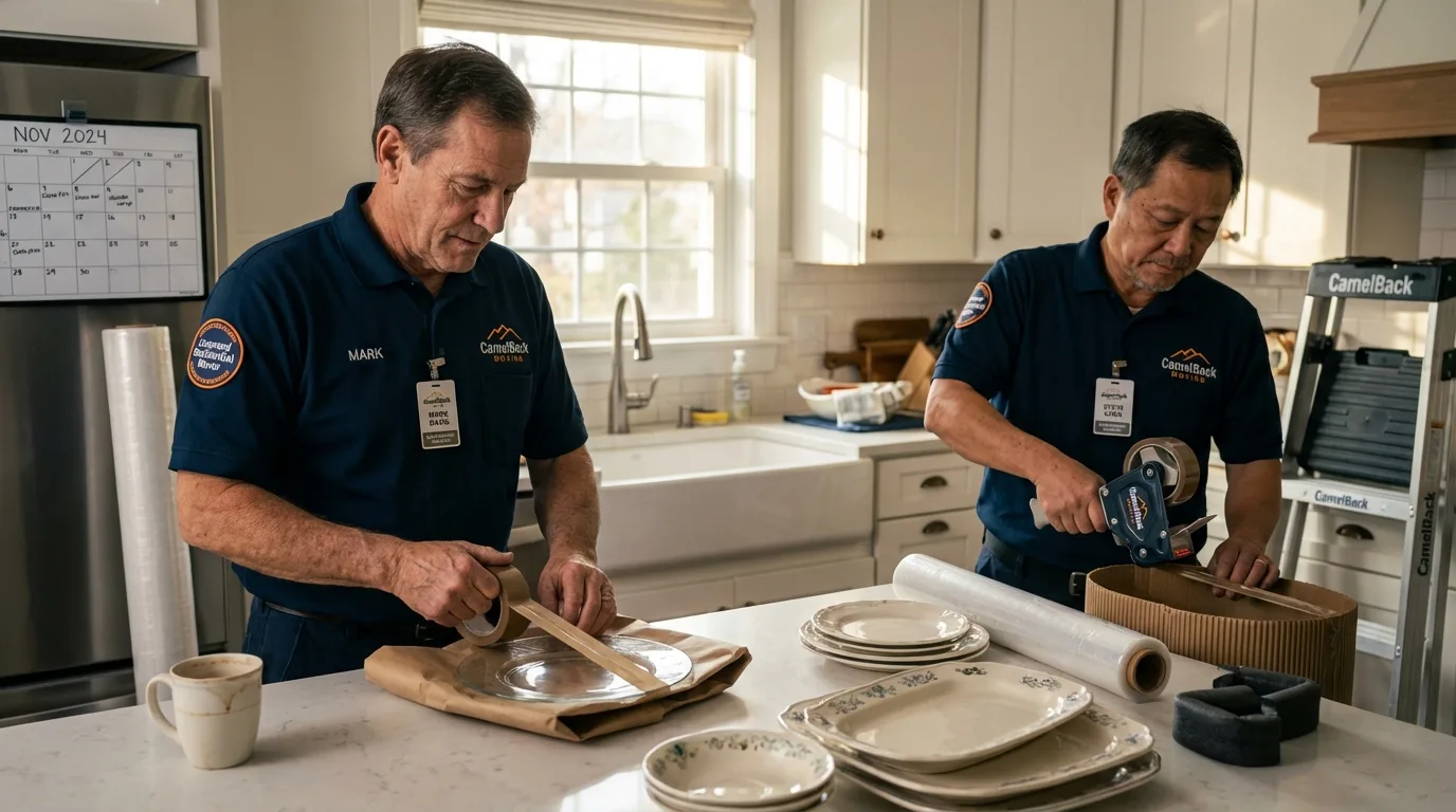 Professional crew packing kitchen dishware in Irwin, PA